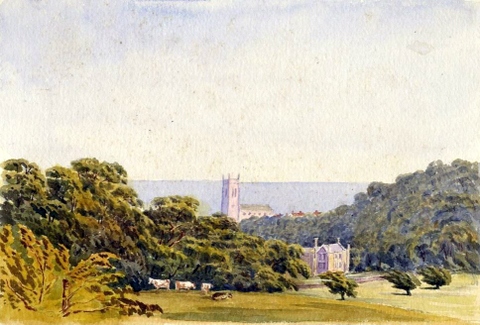 Cromer Hall with the town and sea in the background
