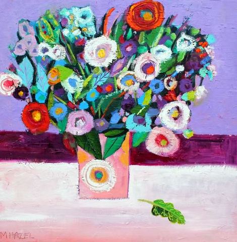 Flowers in a White Vase on Blue