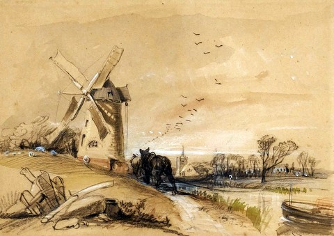 Barge Horses before a Windmill