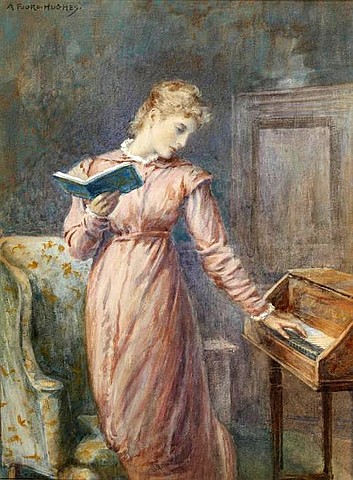 A Lady Reading whilst Playing the Spinet