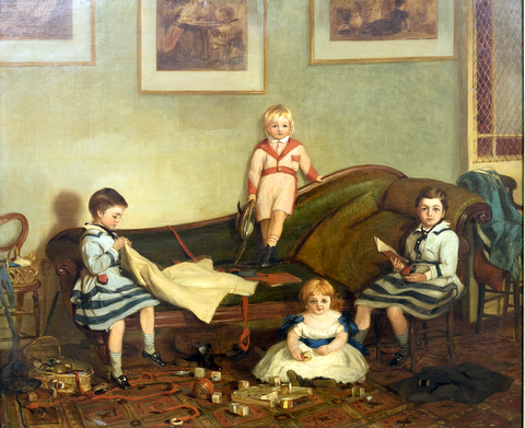 Children at play around Chaise Lounge