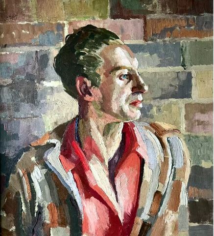Sir Cedric Morris outside Pound Farm, Higham, Suffolk