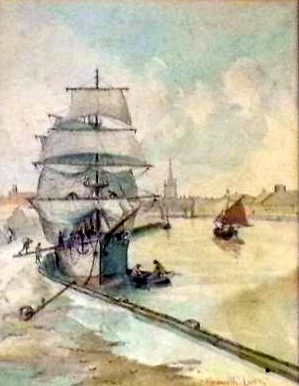 Harbour Scene with Sailing Ship