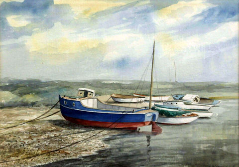 Boats Moored on a Riverbank