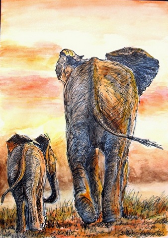 Elephant and young