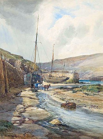 Shore scene with Beached Fishing Boats
