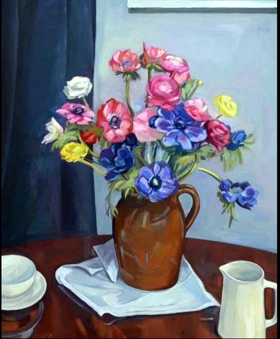 Anemones in brown jug