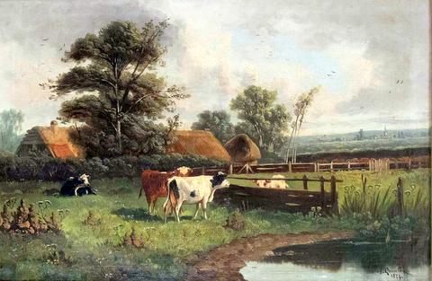 Landscape with Cows, Farm and Village