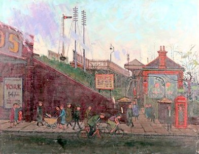 Station Entrance and Railway Embankment
