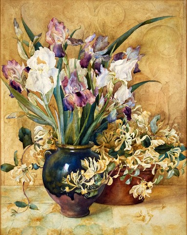 Still Life Honeysuckle and Irises