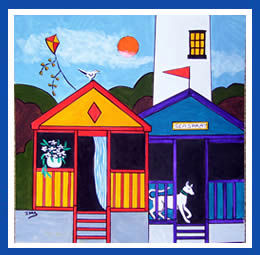 Beach Huts and Lighthouse